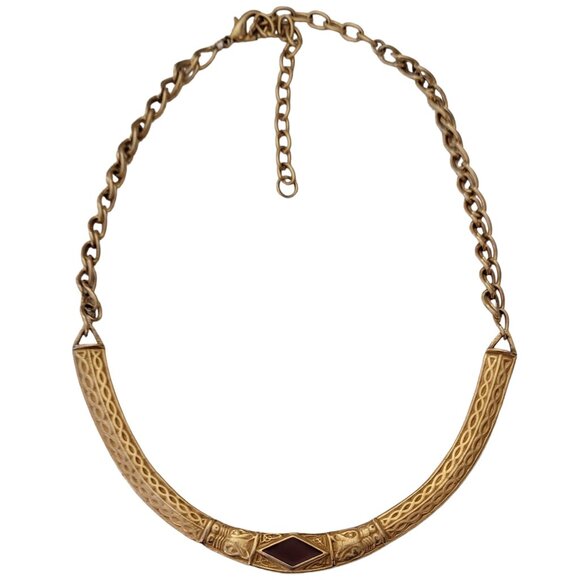 MMA Matte Gold Tone Egyptian Revival Style Collar Necklace 21" Long Signed, E769 - Picture 2 of 8